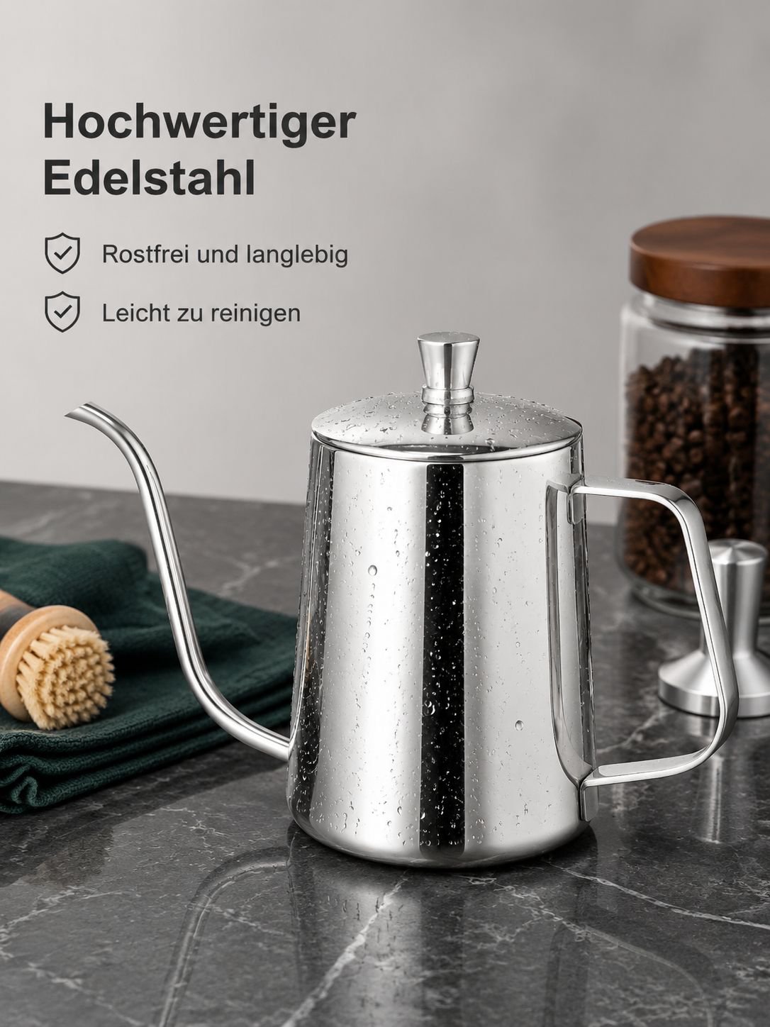 Tragbare Handfilter-Kaffeekanne aus Edelstahl mit langem Ausguss für den Hausgebrauch