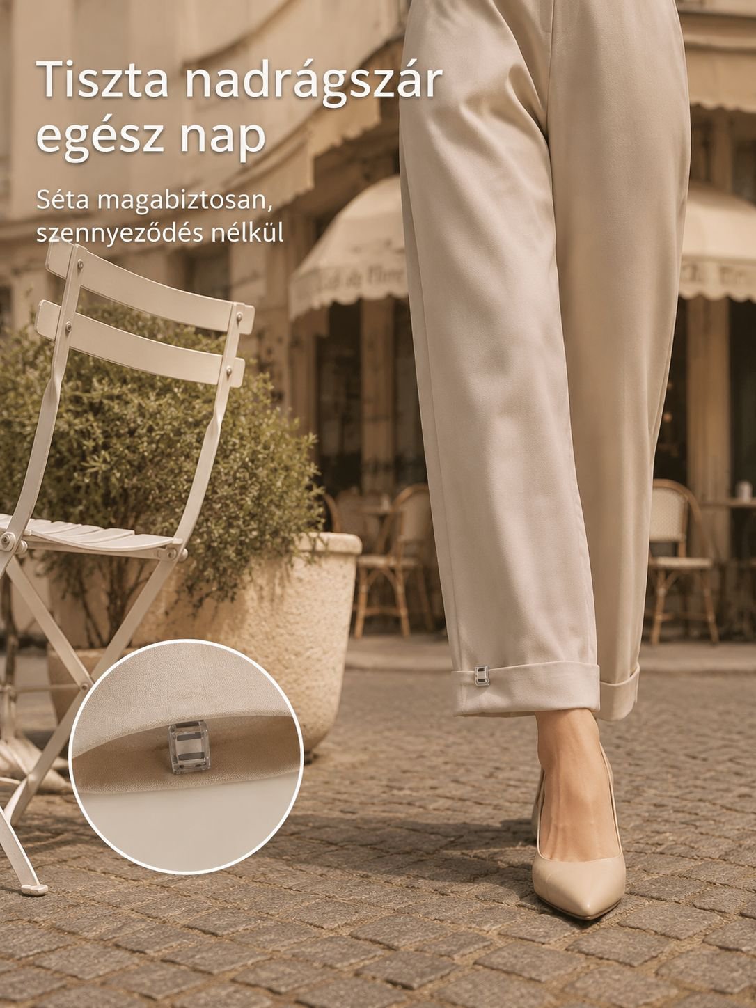 Láthatatlan nadrághossz állító csat közelről