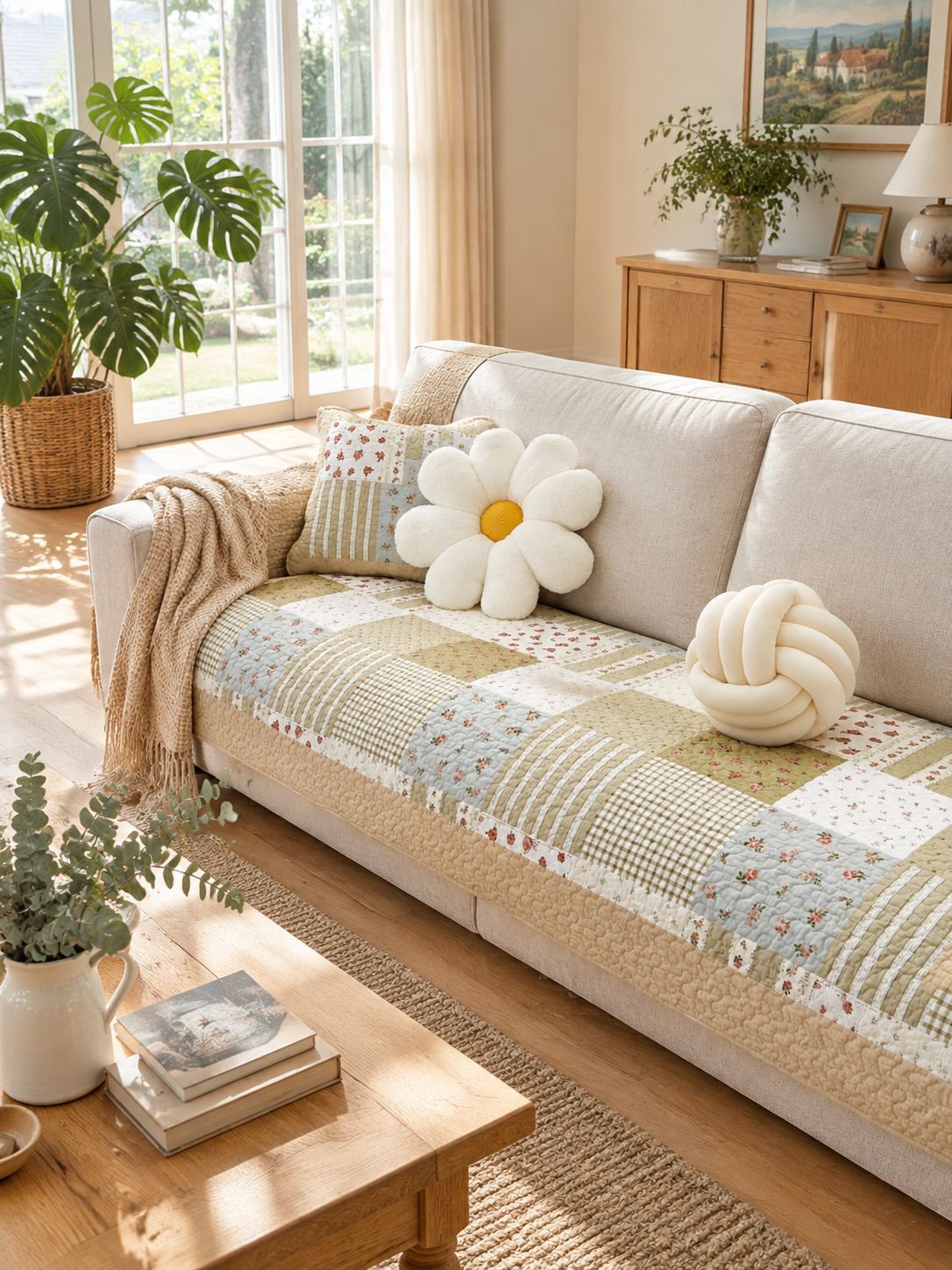 Landhausstil Baumwolle Sofaauflage auf modernem Sofa