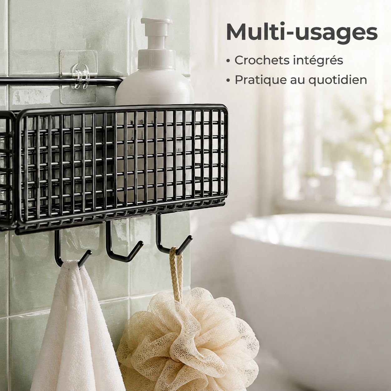 Étagère/panier de rangement mural pour salle de bain (sans perçage)