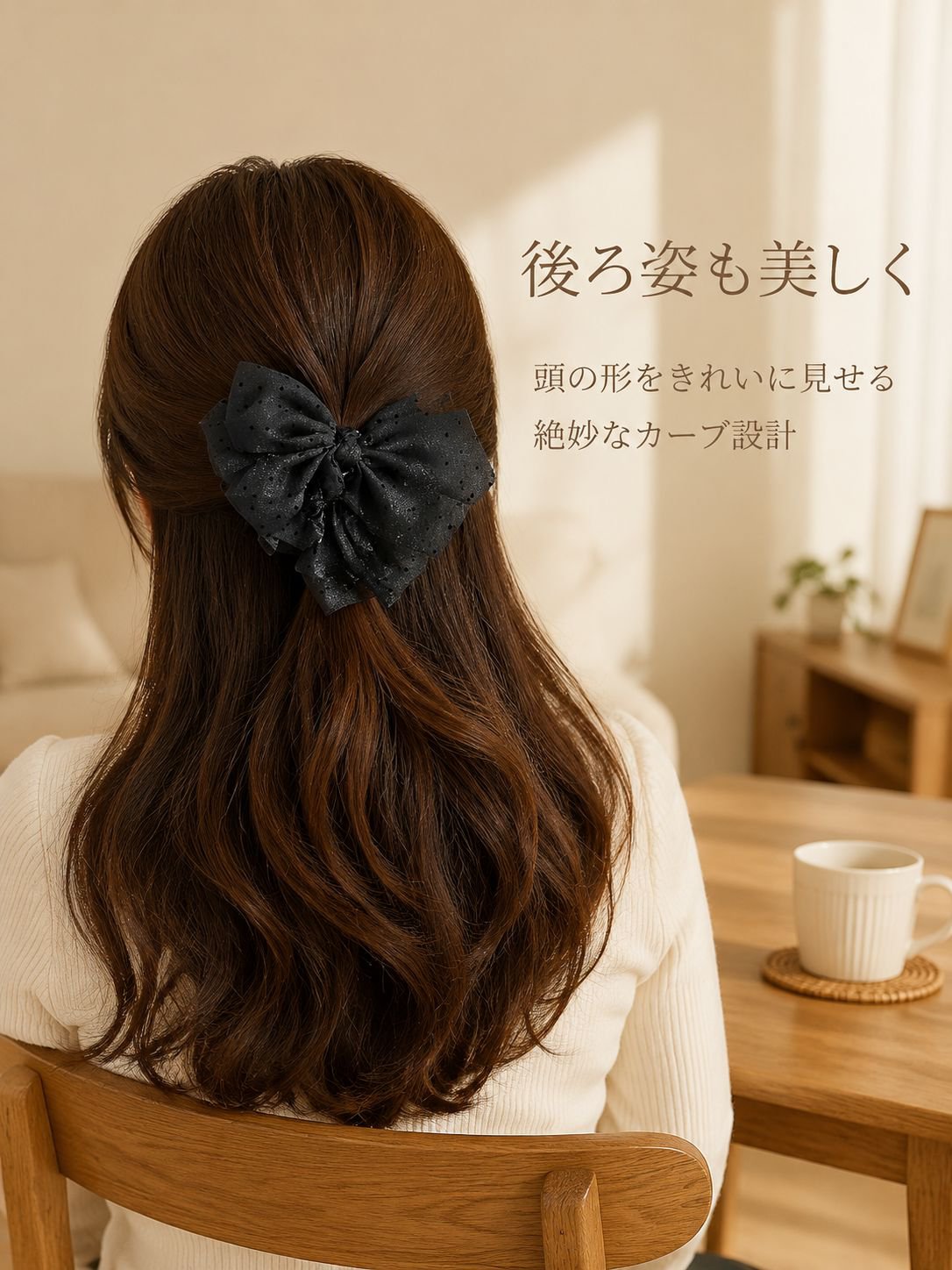 水玉模様のリボン型ヘアクリップ