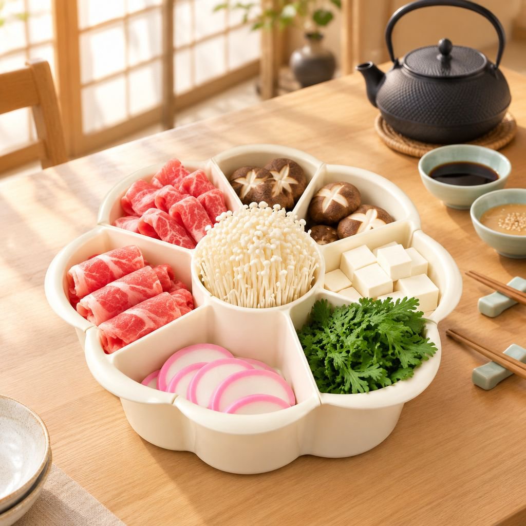 仕切り付き回転式ホットポット野菜皿、二層構造の特殊プラスチック製多機能丸型サイドディッシュプレート（家庭や集まりに最適）