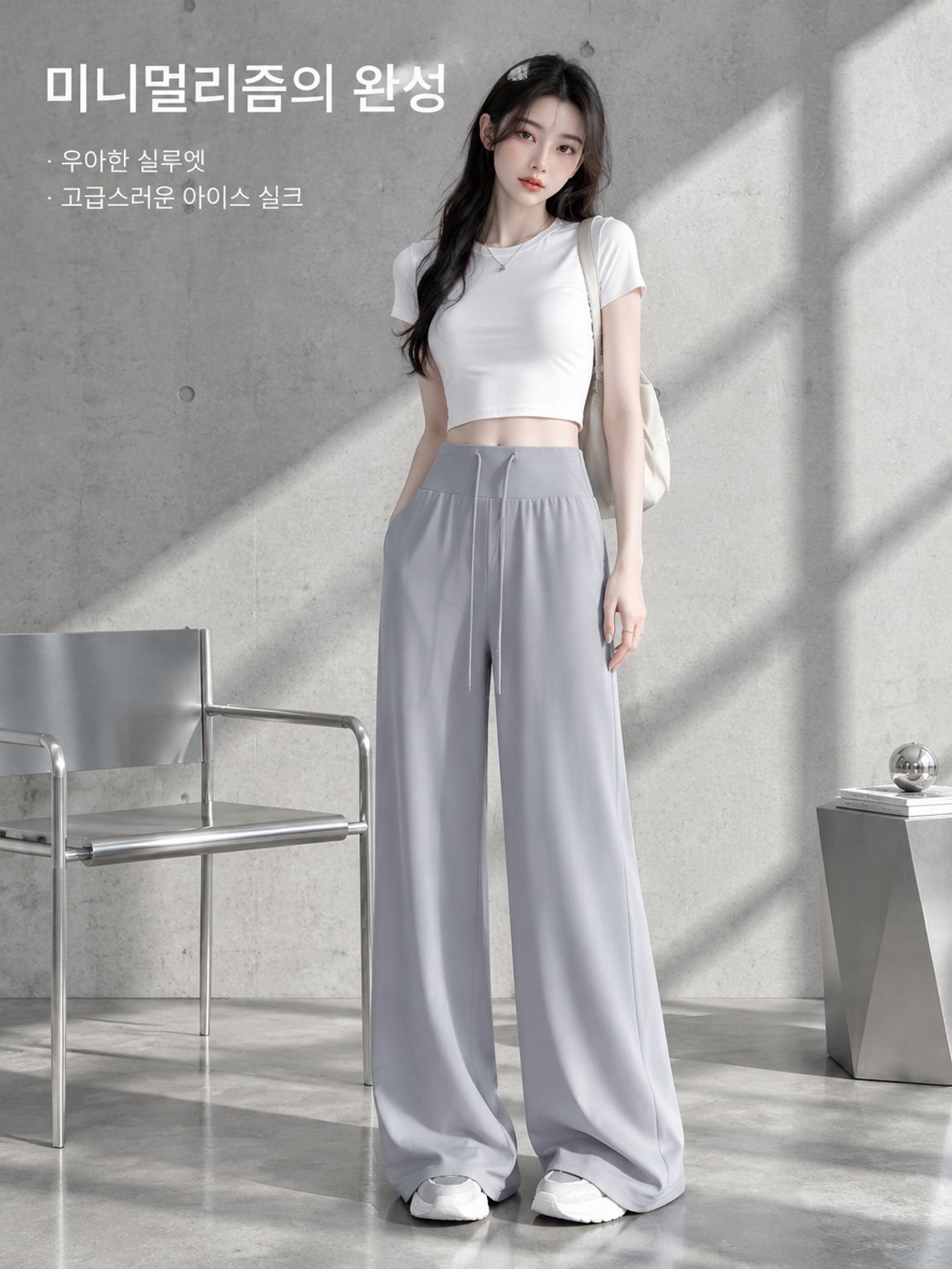 여성 아이스 실크 자외선 차단 와이드 팬츠