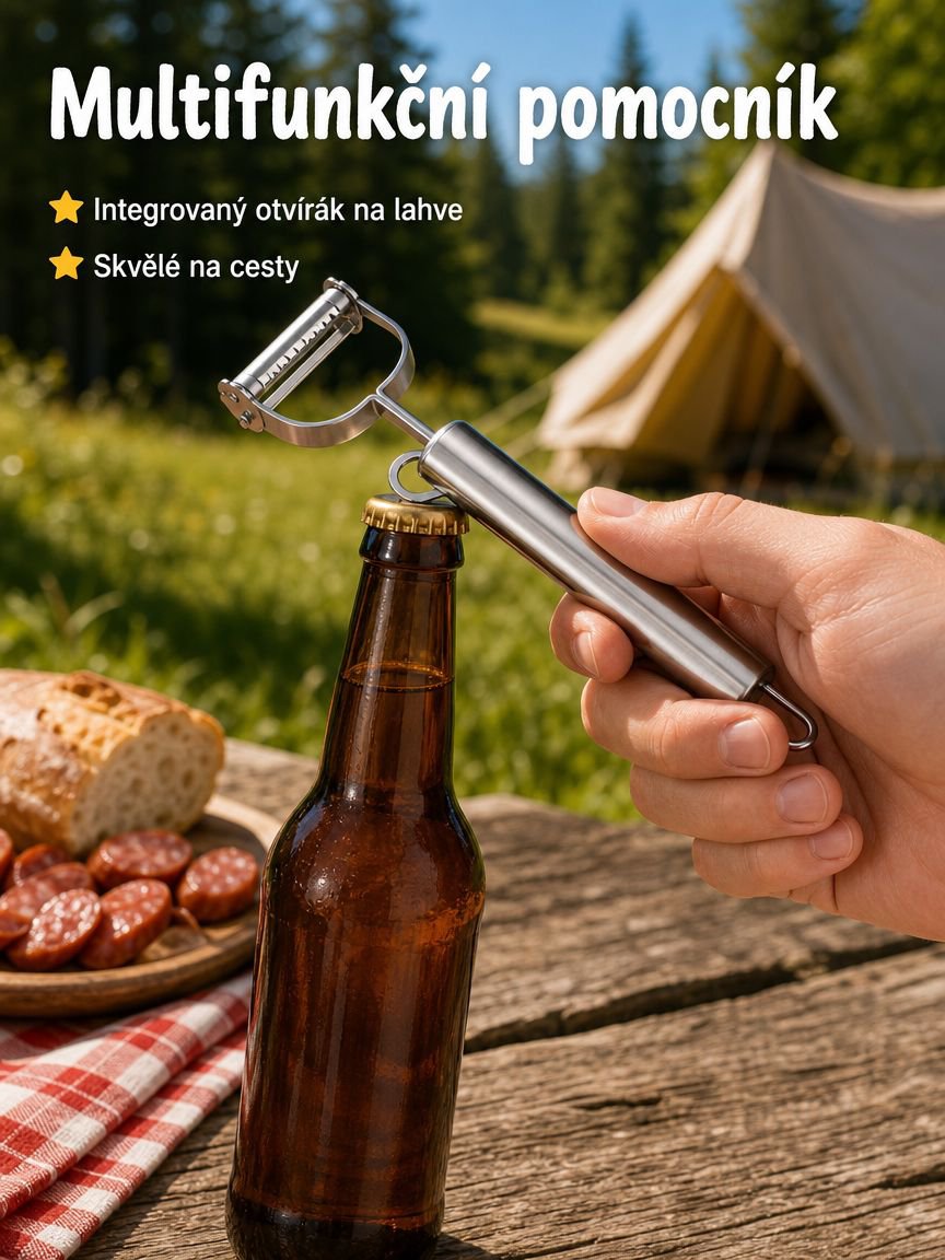 Multifunkční nerezový kuchyňský škrabák s motivem úsměvu