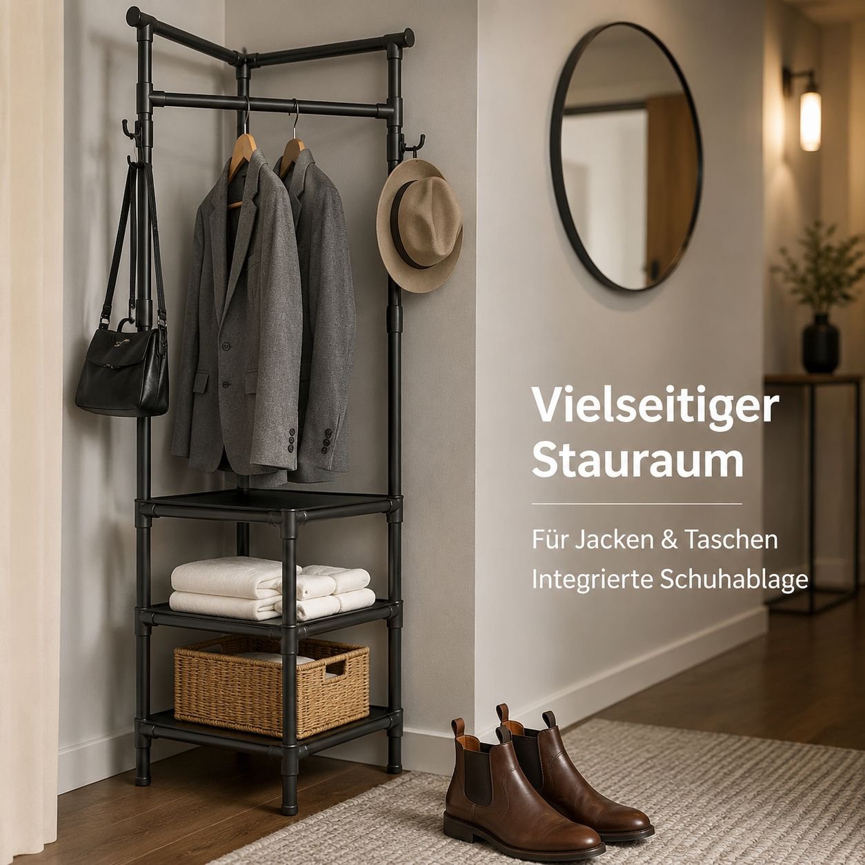 Freistehender, multifunktionaler Kleiderständer für Zuhause