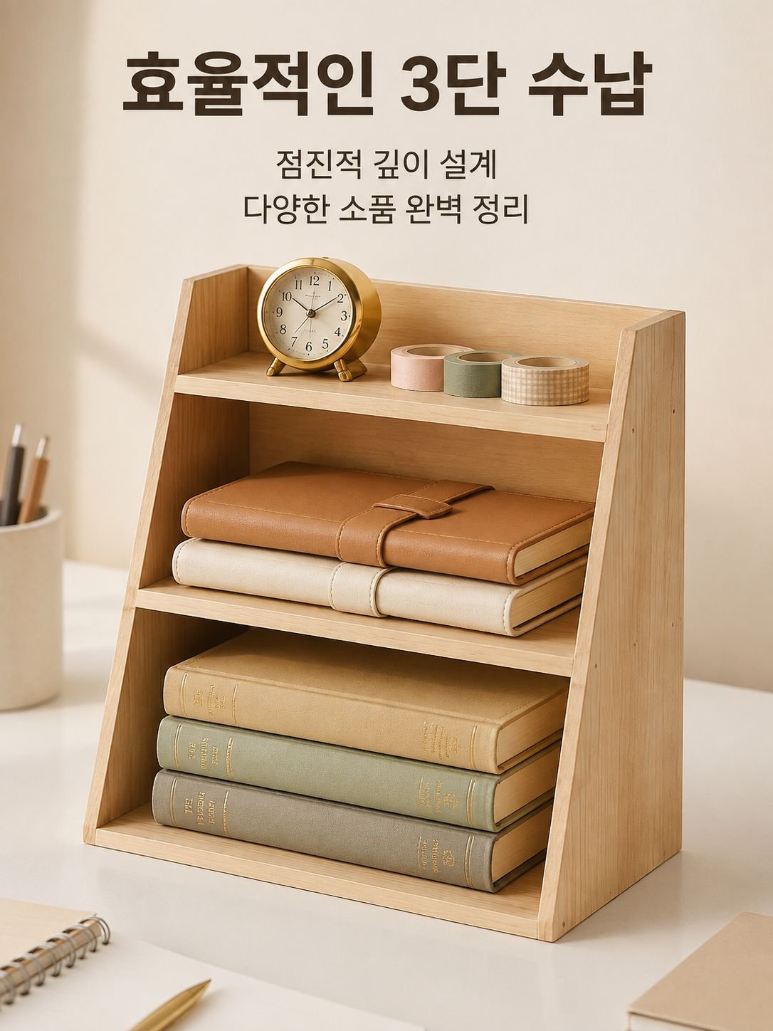 나무 데스크탑 수납 선반