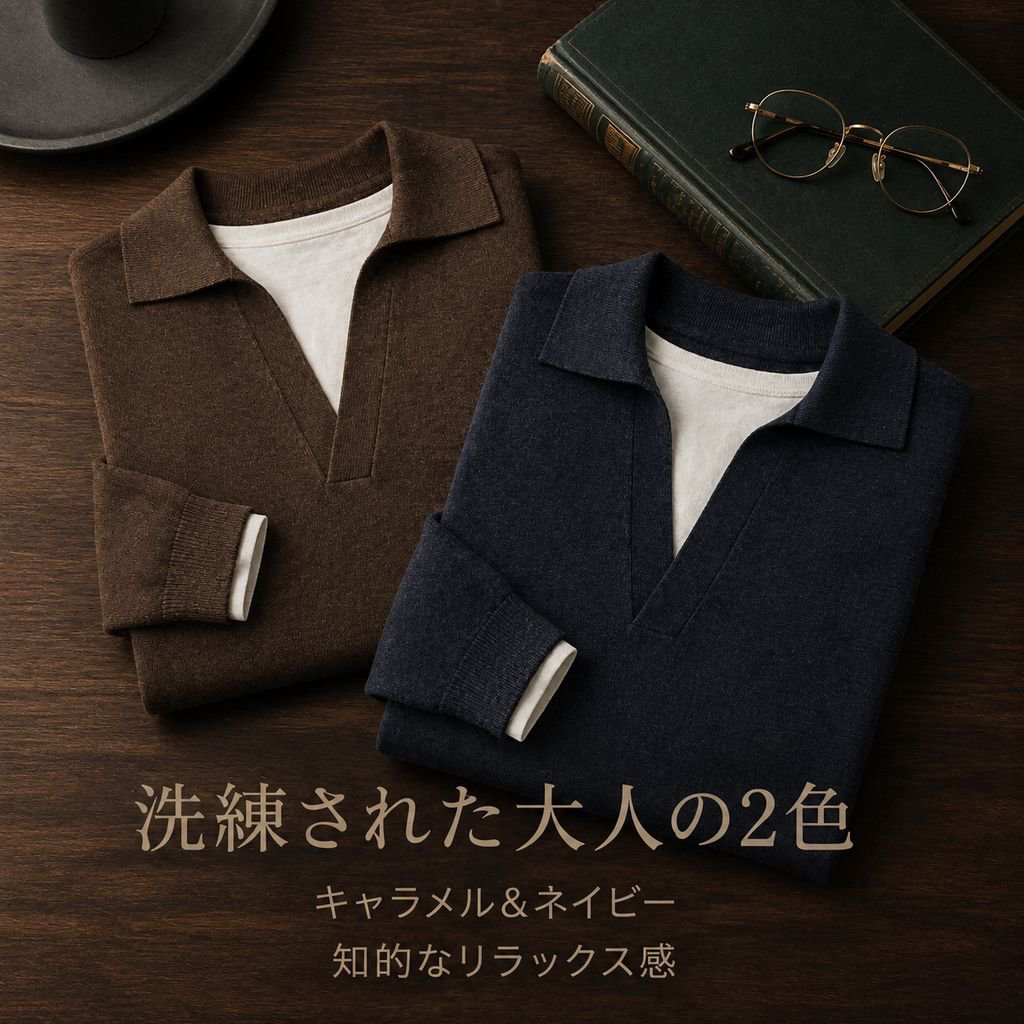 メンズ秋冬ヴィンテージポロネックニット オールドマネーカジュアル