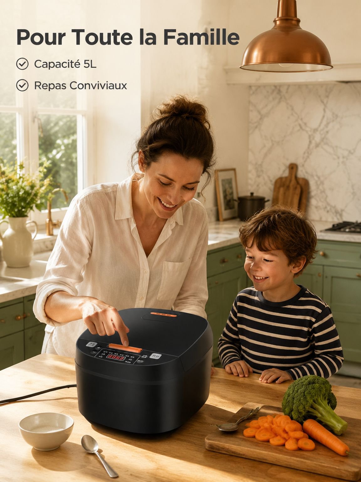 Cuiseur à riz multifonction grande capacité 5L, pour 4-5 personnes, bol intérieur épais