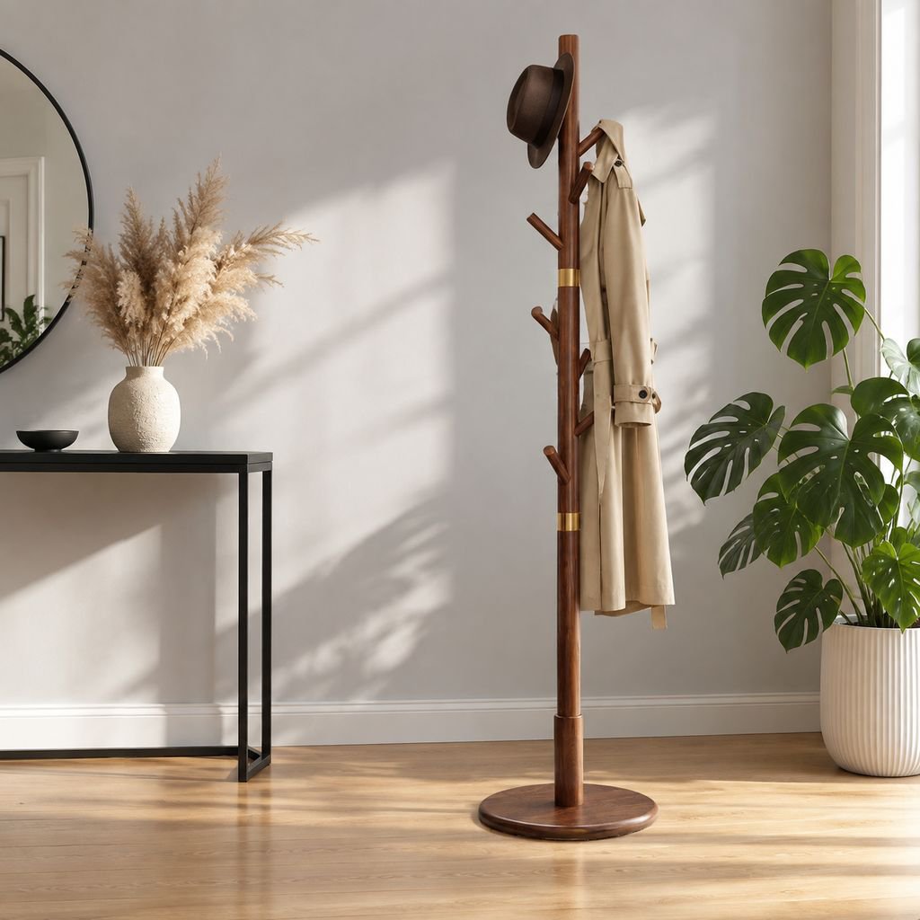 Modern Simple Solid Wood Coat Rack, Light Luxury Home Vertical Clothes Hanger