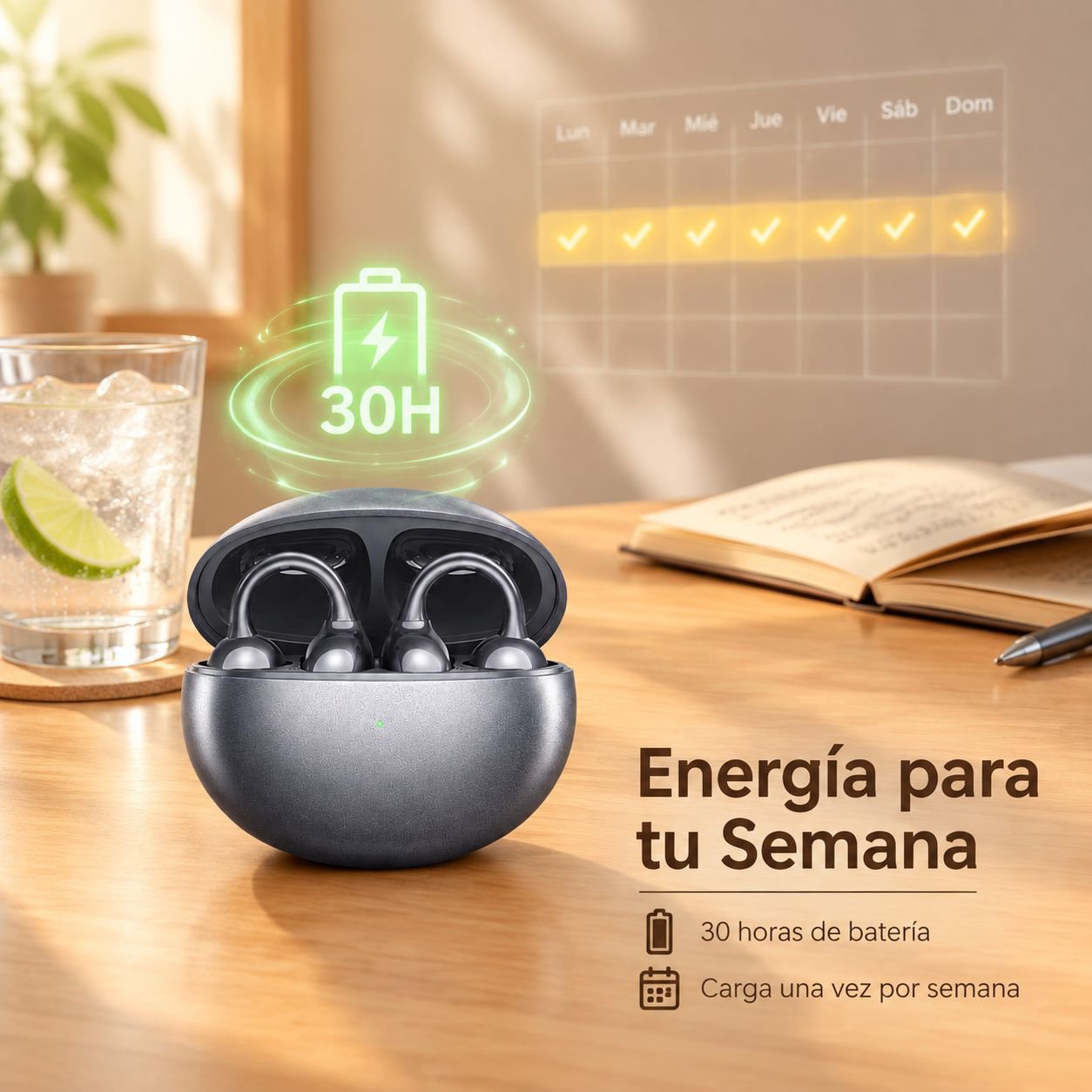Auriculares Bluetooth deportivos con clip para la oreja, conducción ósea y cancelación de ruido