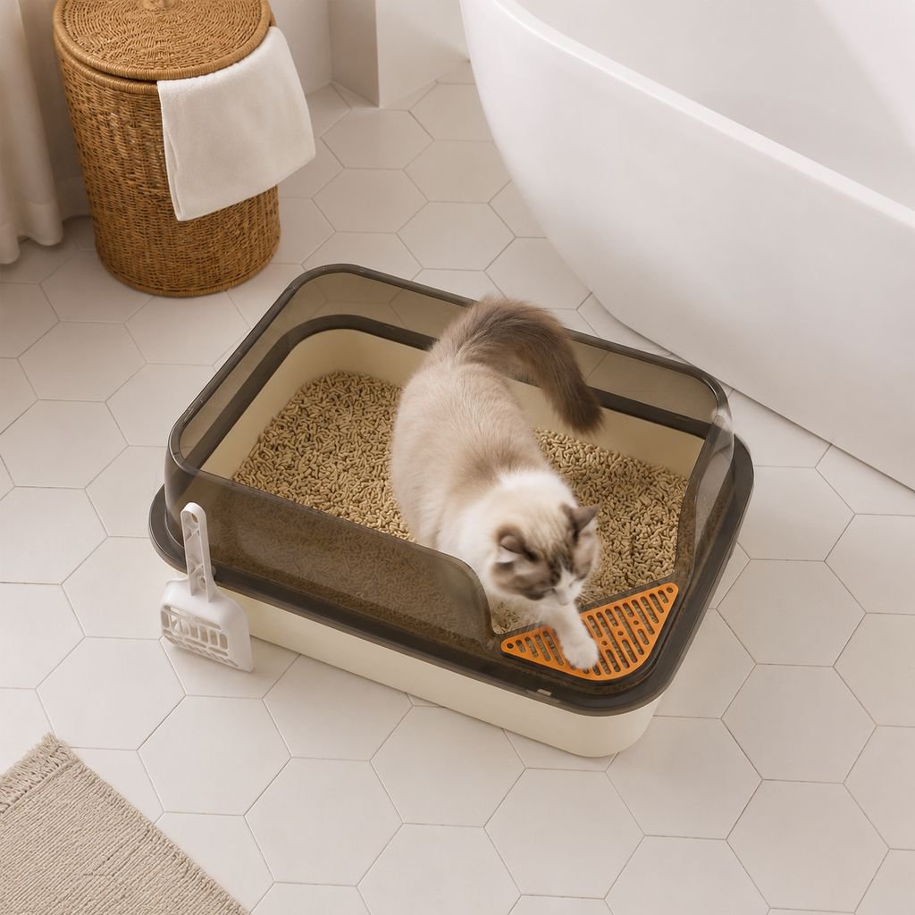 Extra Large Semi-Enclosed Splash-Proof Cat Litter Box