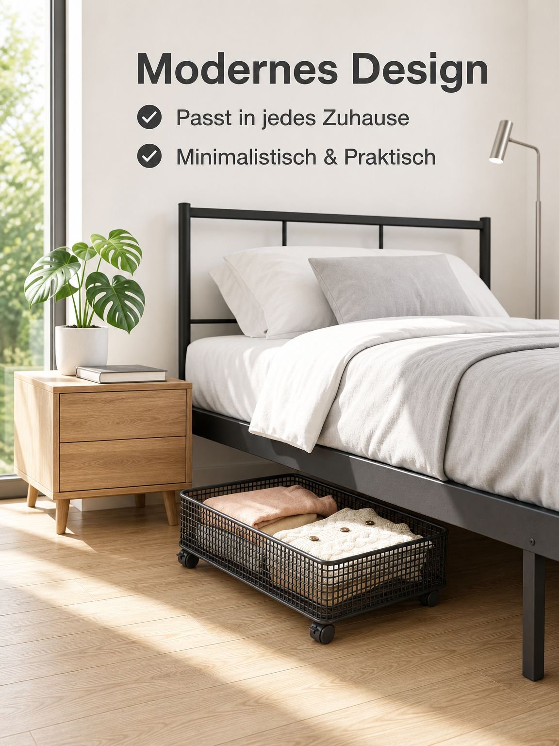 Schiebbarer Aufbewahrungsbehälter mit Rollen für unter das Metallbett