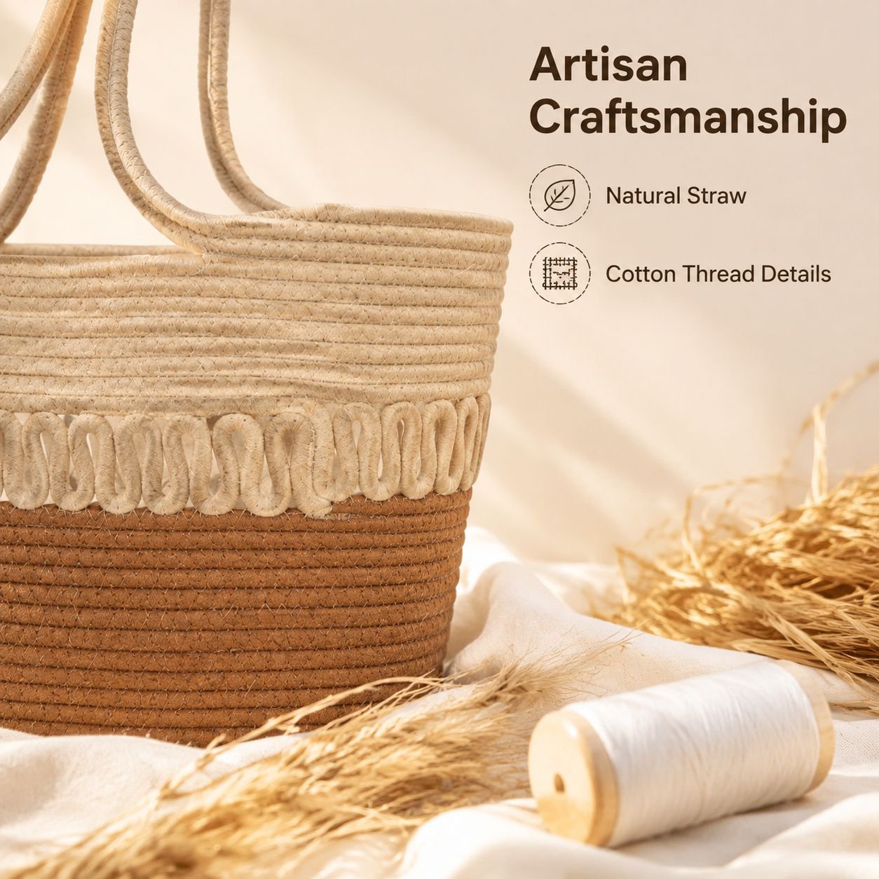 New Cotton Thread Woven Beach Bag, Large Capacity Handbag for Women