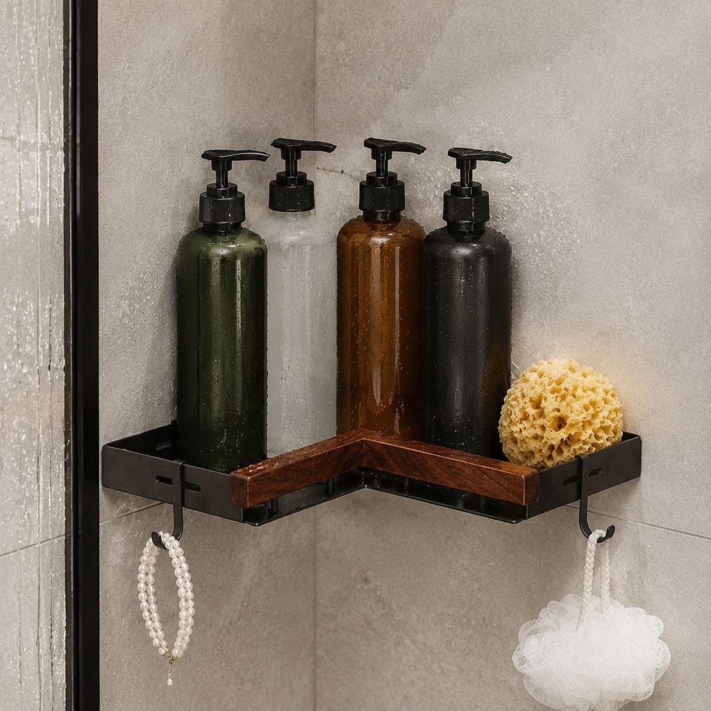 Solid Wood Wall-Mounted Storage Rack for Bathroom Sink Area