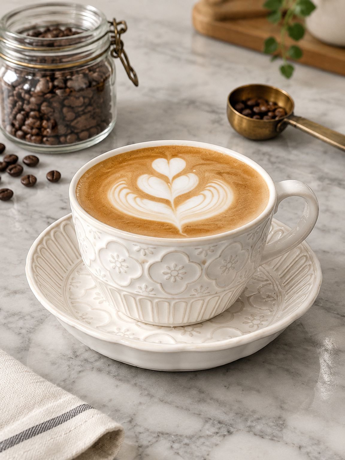 French-style embossed coffee cup and saucer set