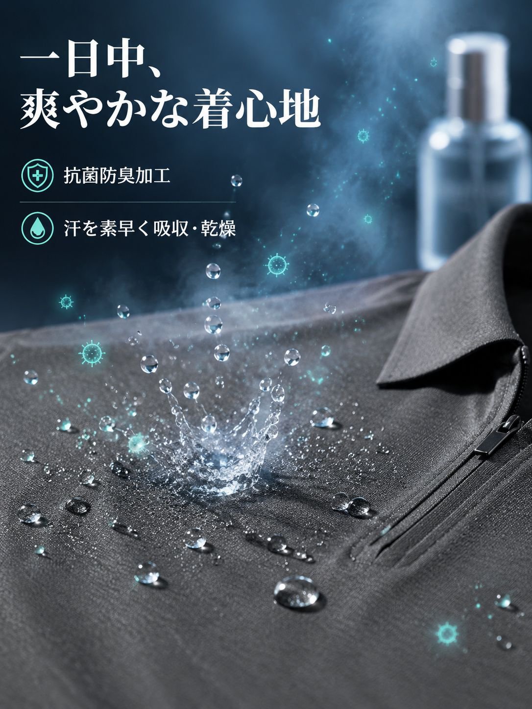 抗菌加工を施した質感のあるポロシャツ。半袖、ビジネススタイル、涼しく速乾性に優れています。