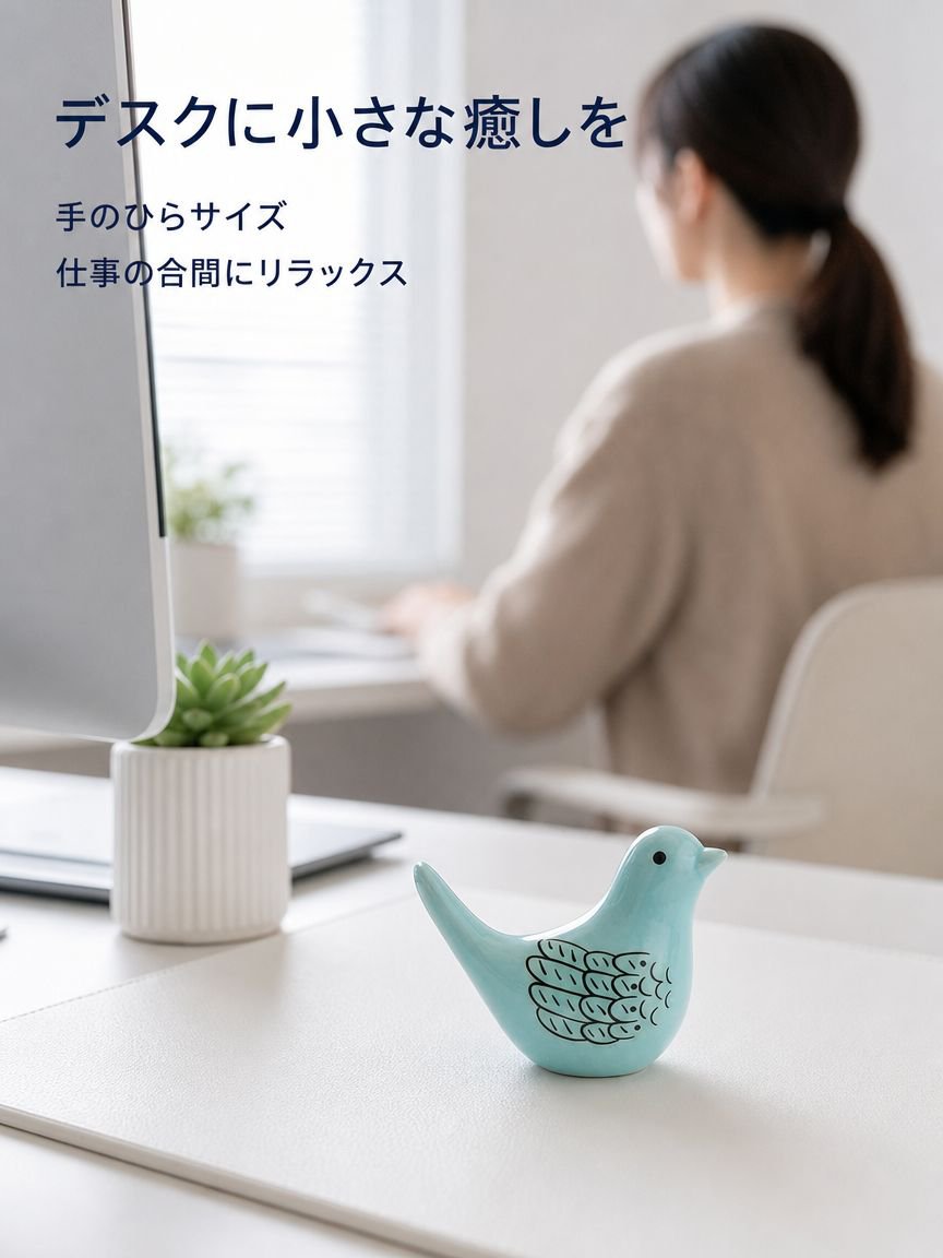陶器製の手描き鳥の置物