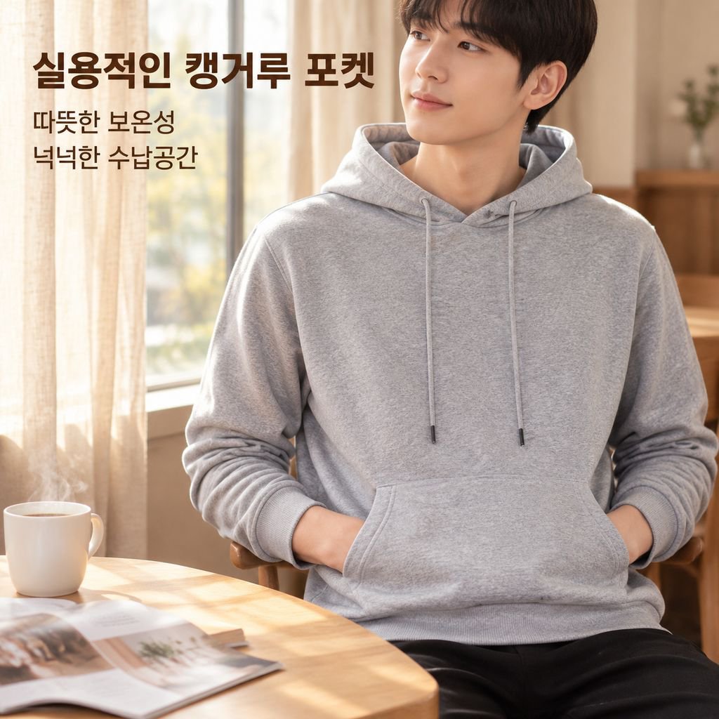남성용 솔리드 컬러 루즈핏 캐주얼 트렌디 카라 후드 상의