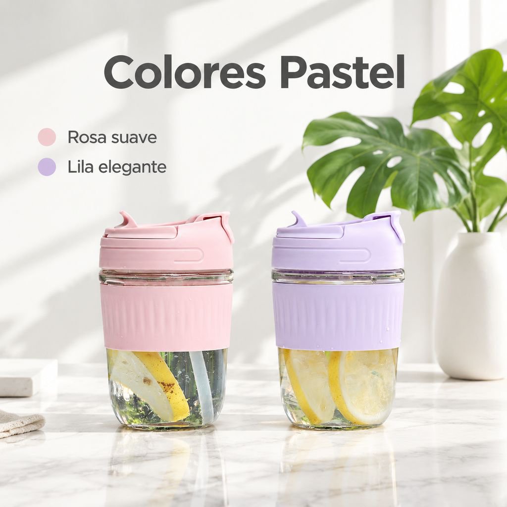 Vaso de Vidrio con Pajita Doble Bebida Gran Capacidad Hogar y Oficina