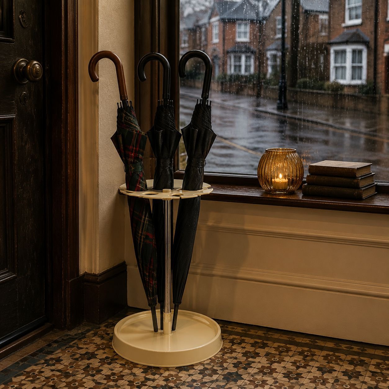 Contemporary umbrella holder for lobby decor
