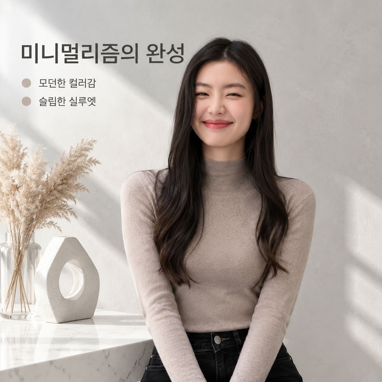 여성용 하이넥 니트 긴팔 스웨터