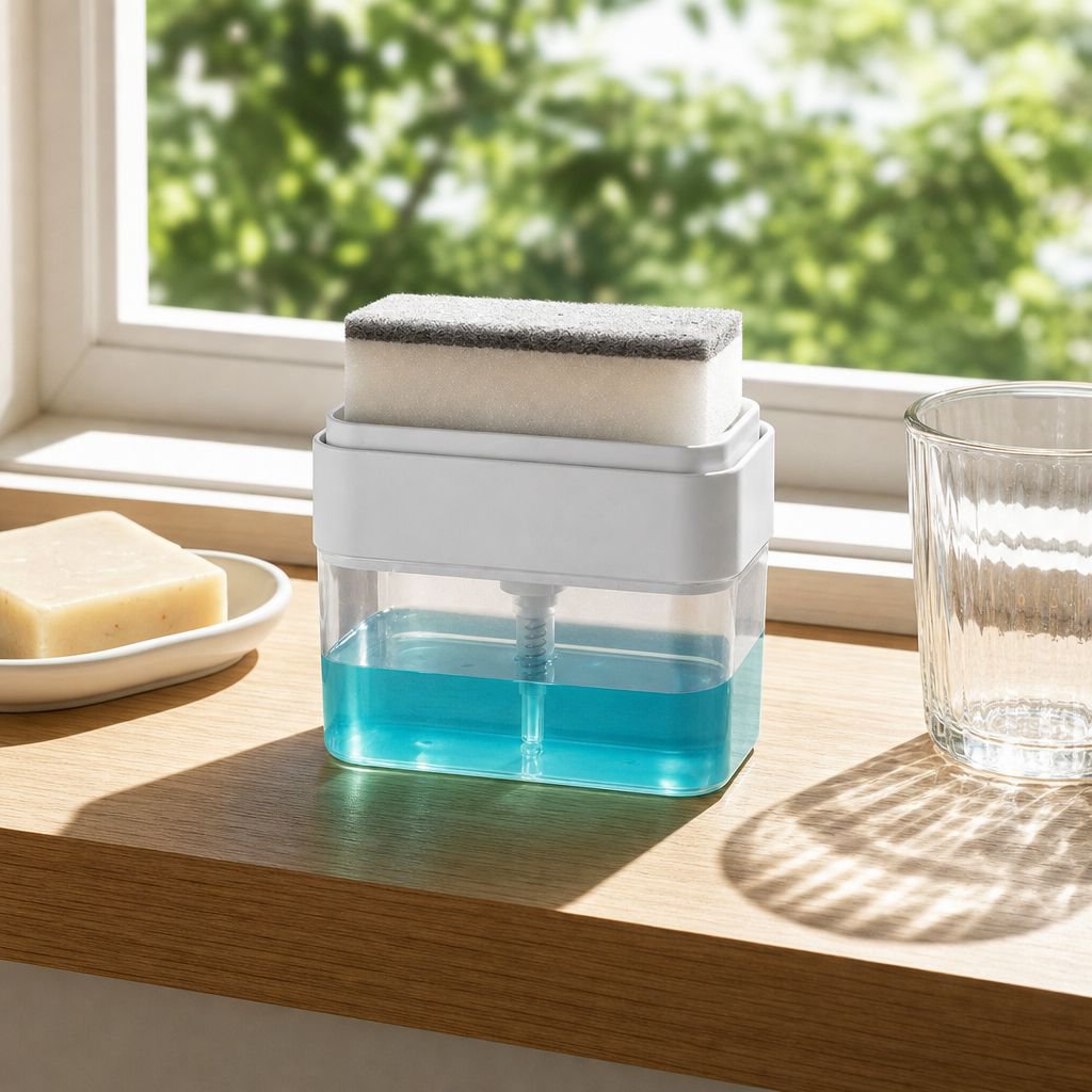 Soap dispenser with removable sponge for dishwashing