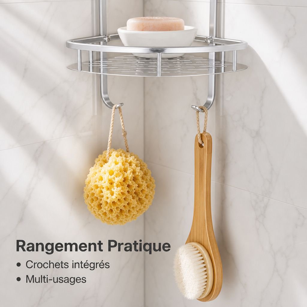 Étagère d’angle de salle de bain à trois niveaux en aluminium sans perçage