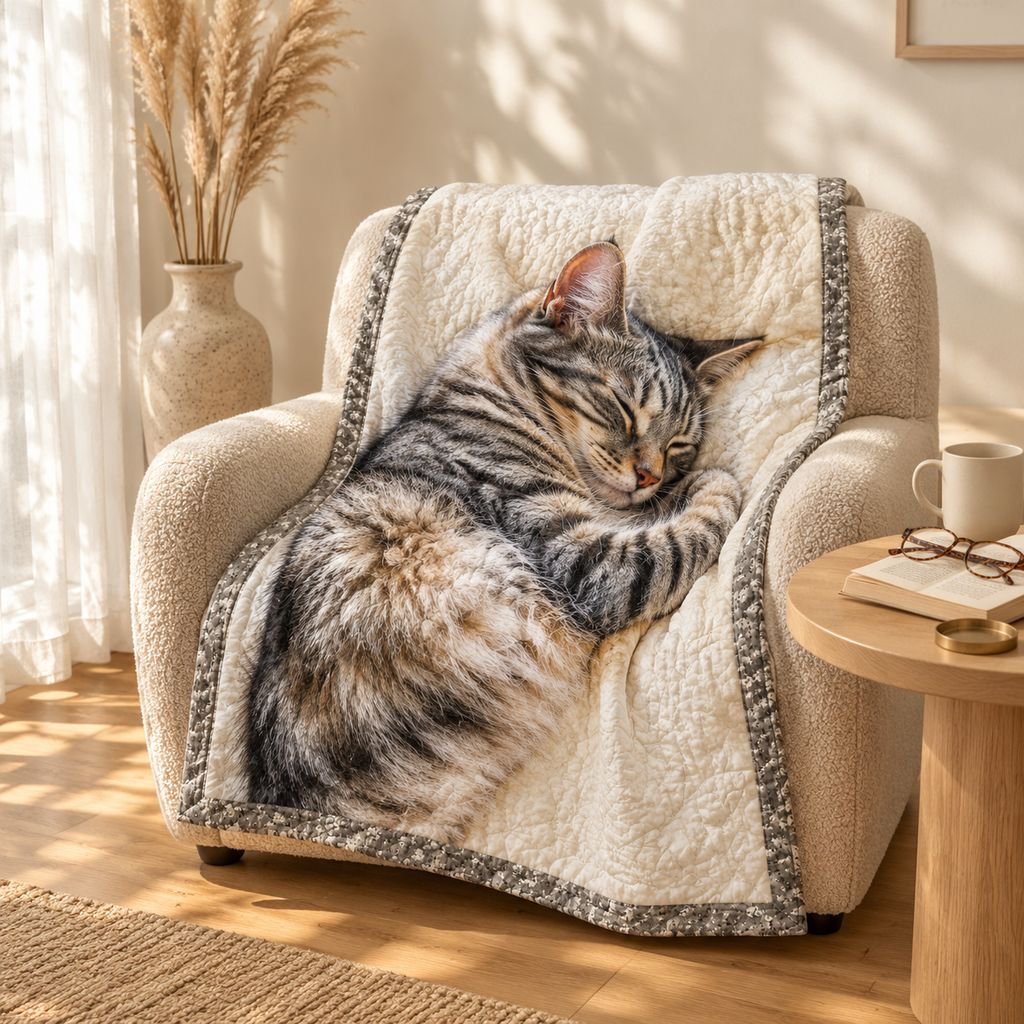 猫柄の持ち運びやすい薄手お昼寝ブランケット