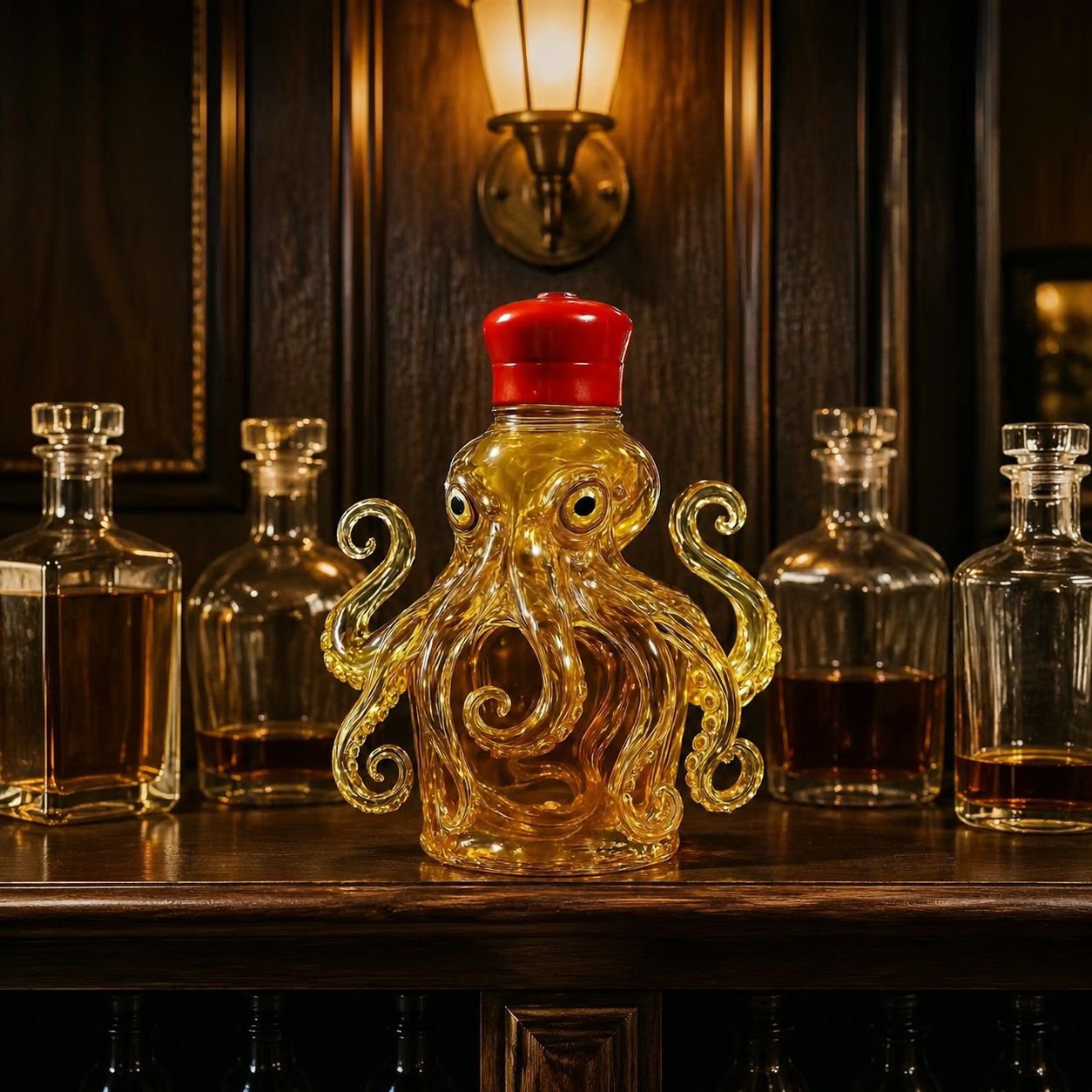 Creative whiskey bottle with marine-inspired octopus motif