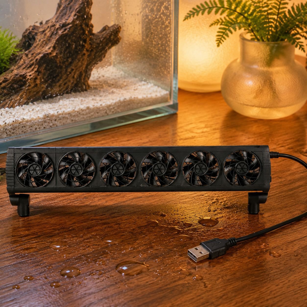 Quiet operation fish tank fan for tropical aquariums