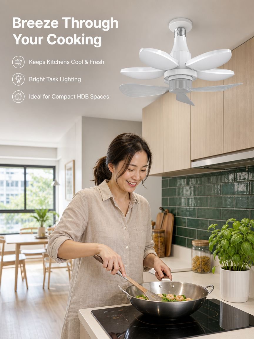 Folding lighting fixtures with fans