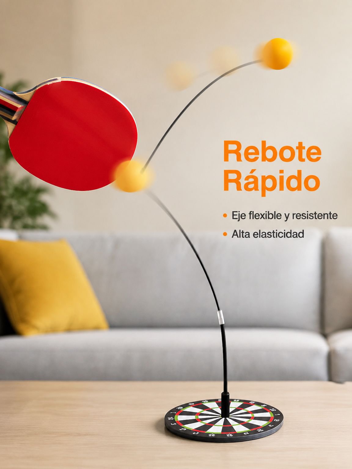 Entrenador de ping pong con eje flexible