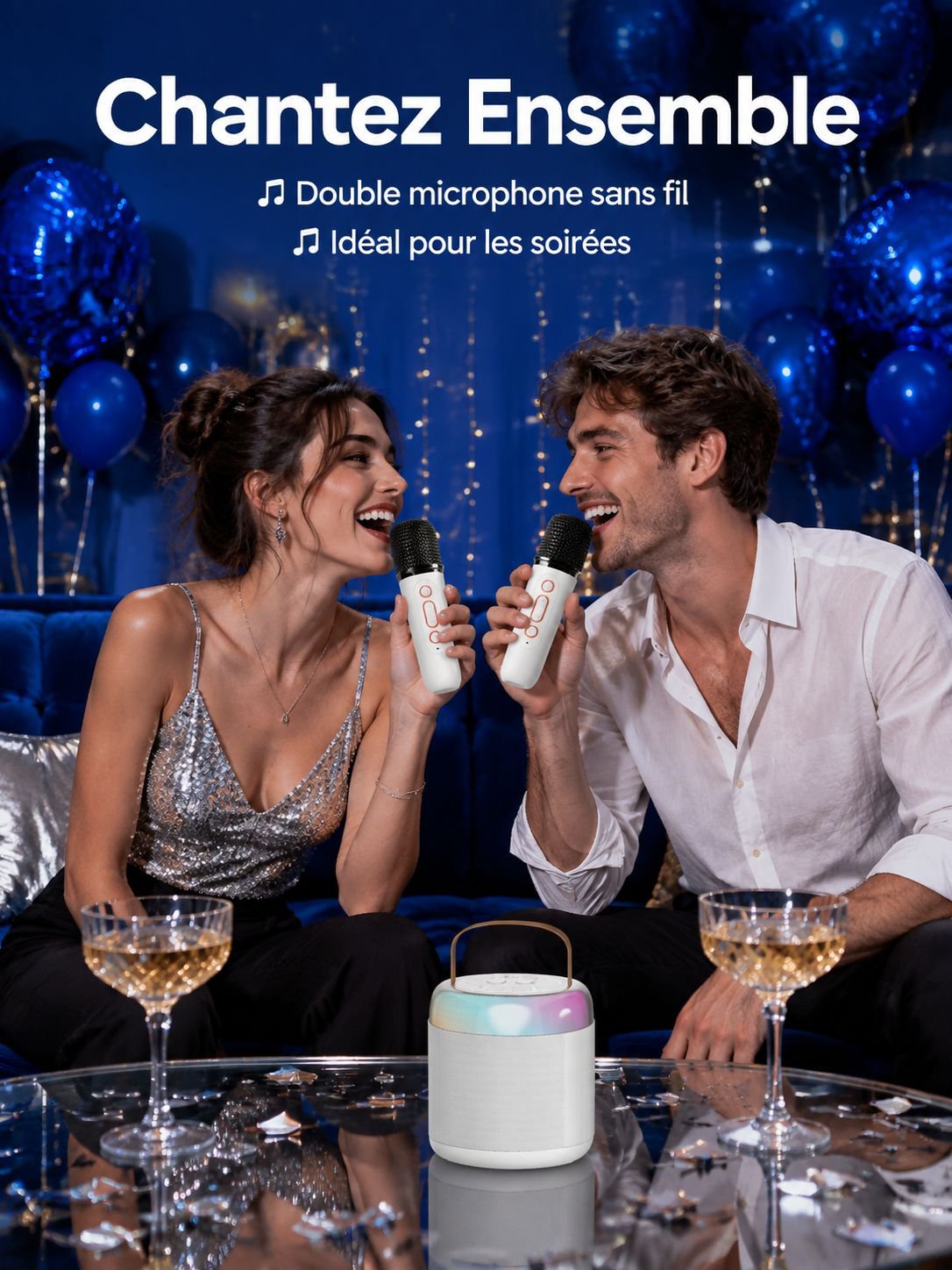 Ensemble de microphone sans fil et enceinte pour karaoké