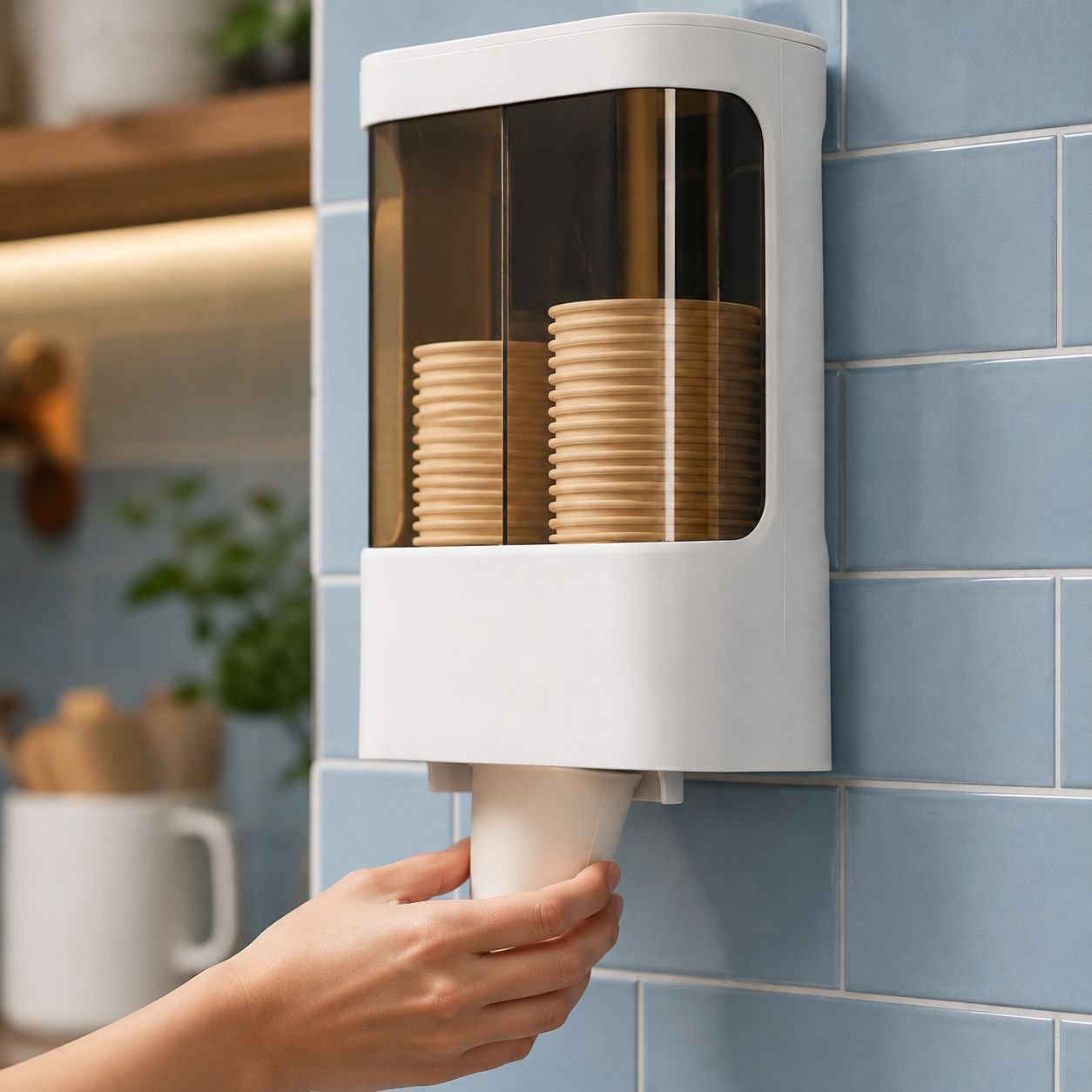 Double Tube Wall-mounted Dustproof Paper Cup Dispenser