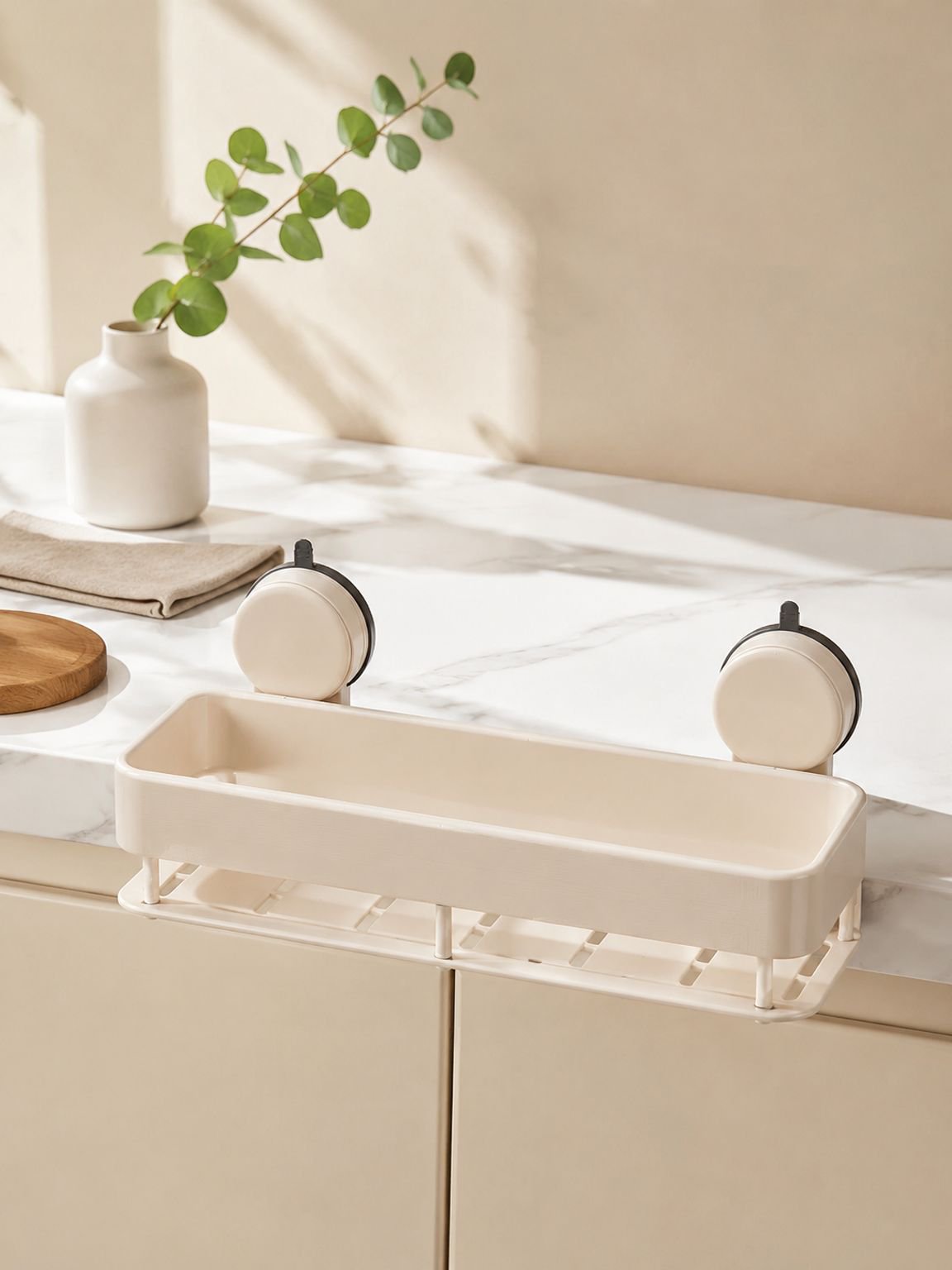 Badregal im Creme-Look mit Saugnäpfen, ohne Bohren, für Waschtisch und Balkon