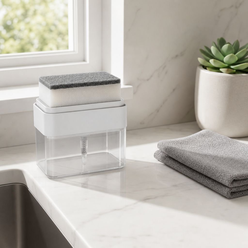 Kitchen sink organization with push soap box