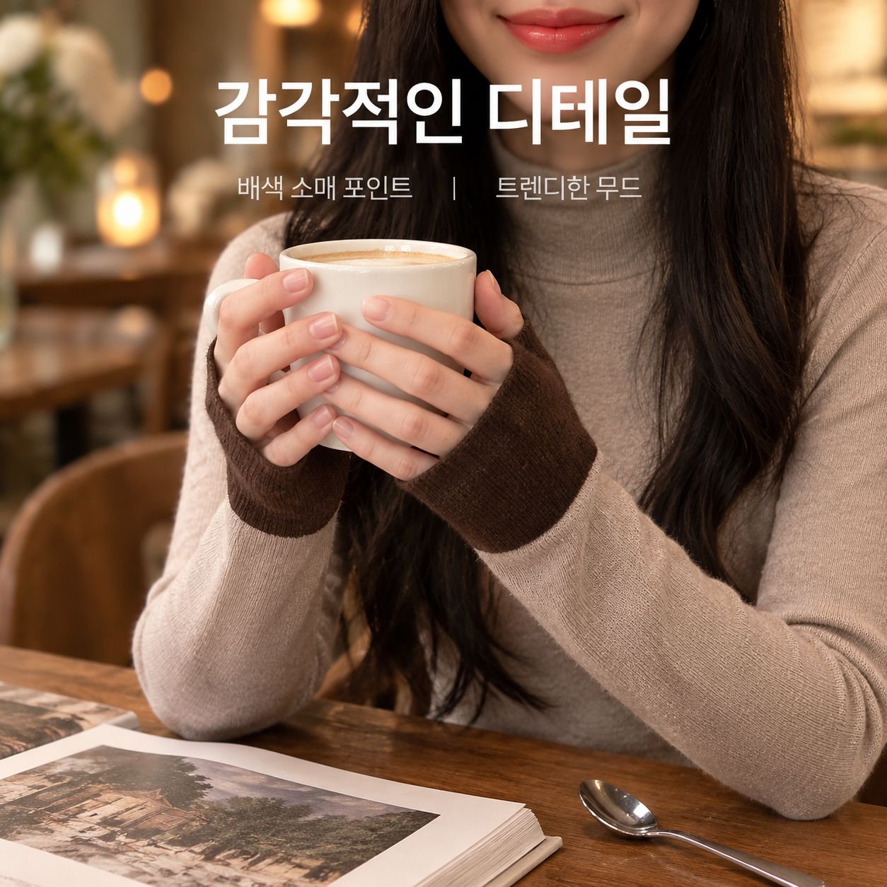 여성용 하이넥 니트 긴팔 스웨터