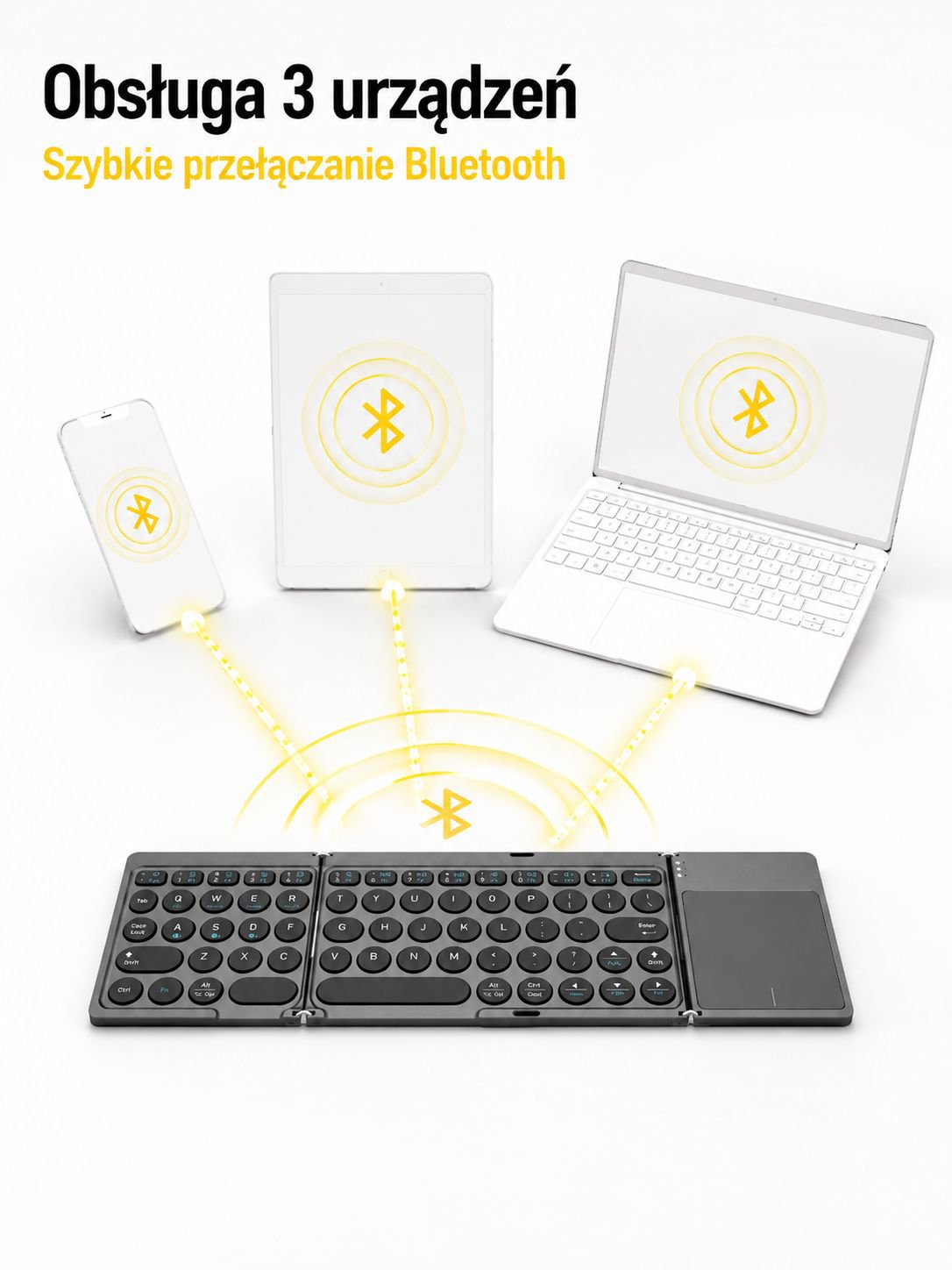 Przenośna trójdzielna bezprzewodowa klawiatura Bluetooth z panelem dotykowym