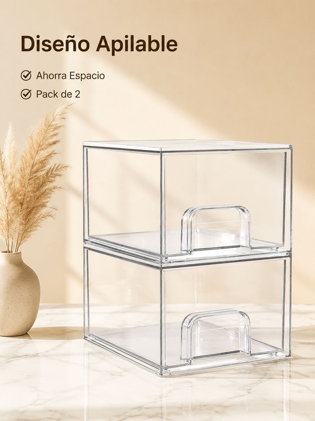 Caja de almacenamiento apilable transparente de material acrílico simulado