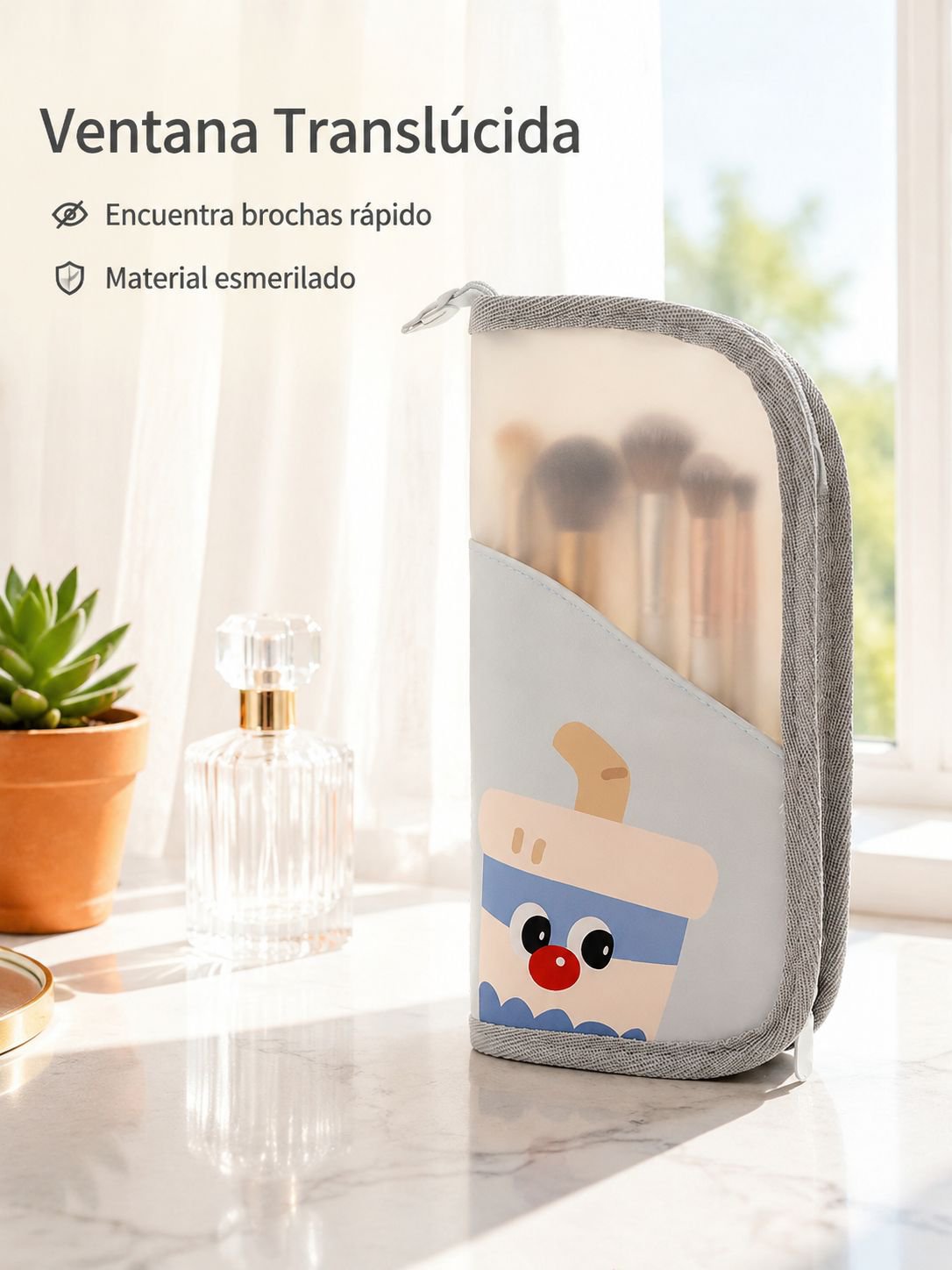 Neceser portátil de brochas de maquillaje con dibujos animados, multiusos