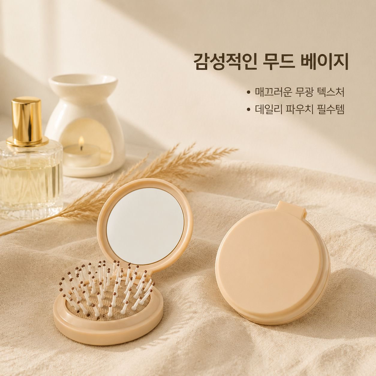 마사지용 접이식 화장 거울과 작은 빗