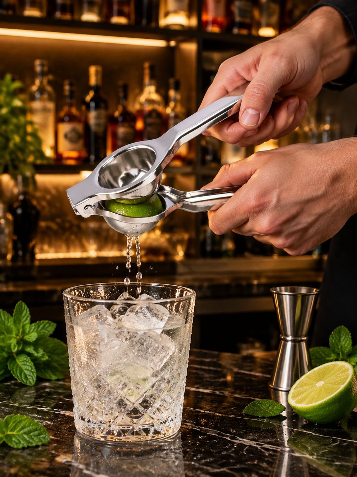 Top view of the manual lemon squeezer in action