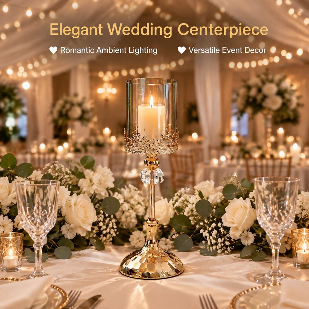 Luxury Gold Crystal Candle Holder European Dining Table Wedding Party Centerpiece