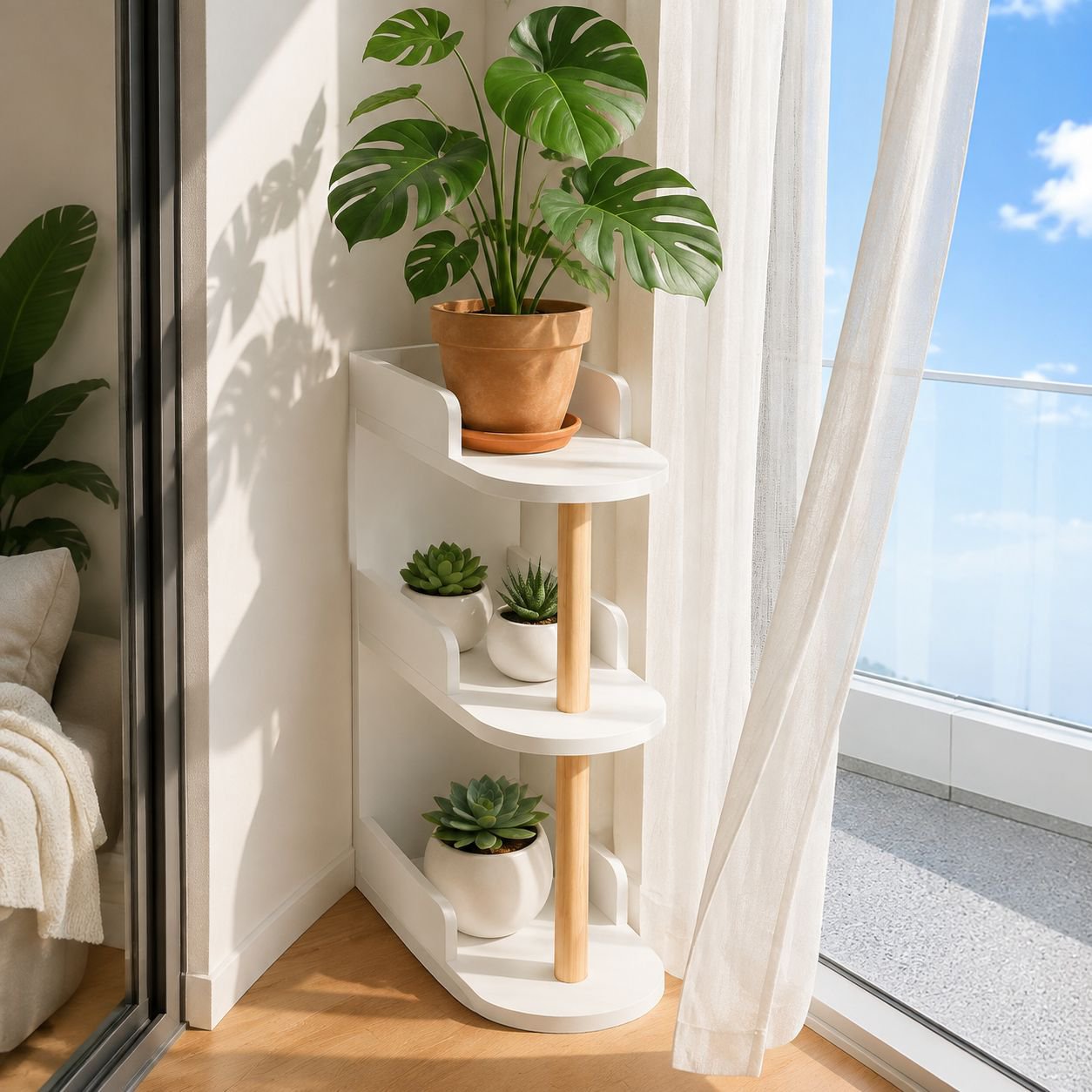 Minimalist side table with open storage shelves