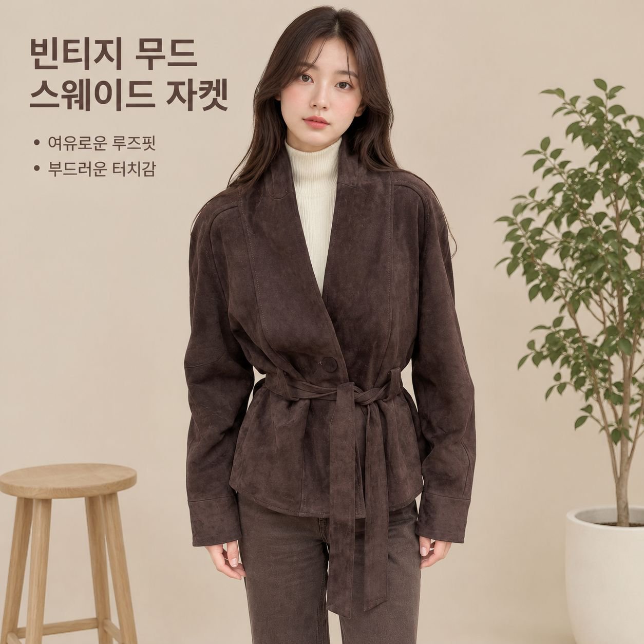 여성용 빈티지 스타일 인조 스웨이드 재킷 (가을/겨울)