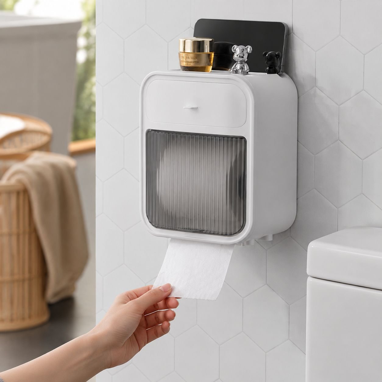 Waterproof Bathroom Tissue Box, No-Drill Wall Mounted Toilet Paper Holder