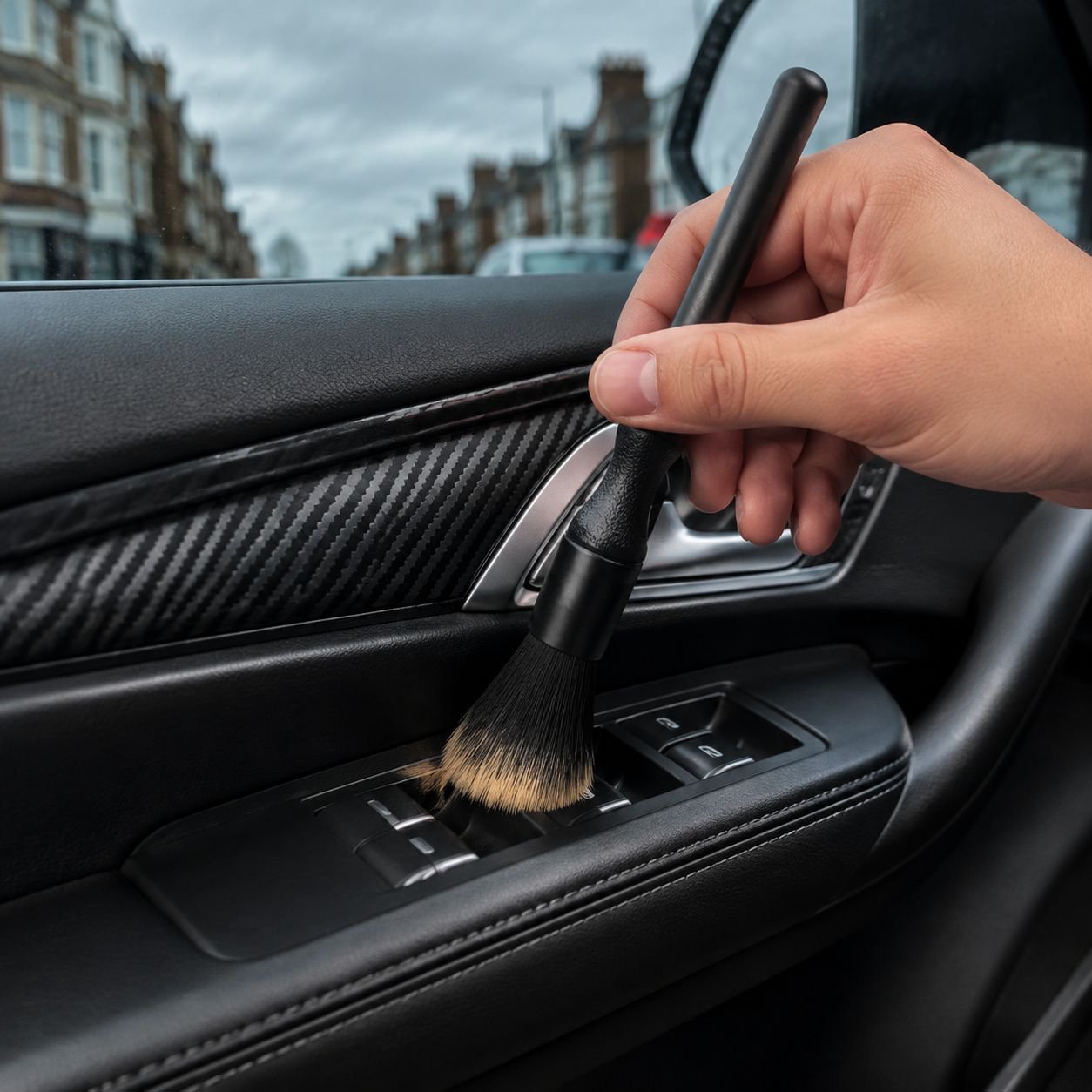 Gentle dusting of car electronics with cleaning tool