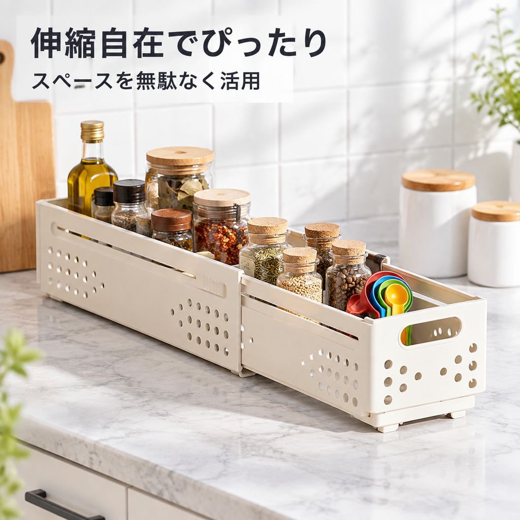伸縮式キッチン収納バスケット