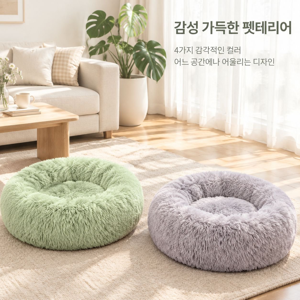 중소형견용 원형 롱파일(긴 털 소재) 반려동물 침대