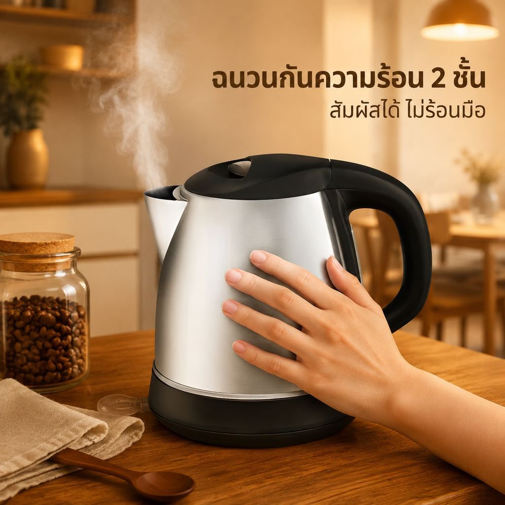 กาต้มน้ำไฟฟ้าสำหรับหอพัก ป้องกันน้ำร้อนลวก อุ่นอัตโนมัติและตัดไฟ